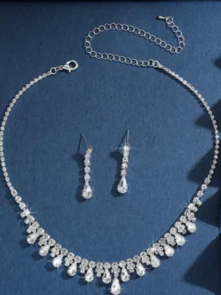 Ensemble de bijoux de mariage tendance avec superbe diamant en métal