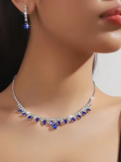 Ensemble de bijoux de mariage tendance avec superbe diamant en métal