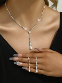 Ensemble de bijoux de mariage pour mariée joli métal zircone cubique