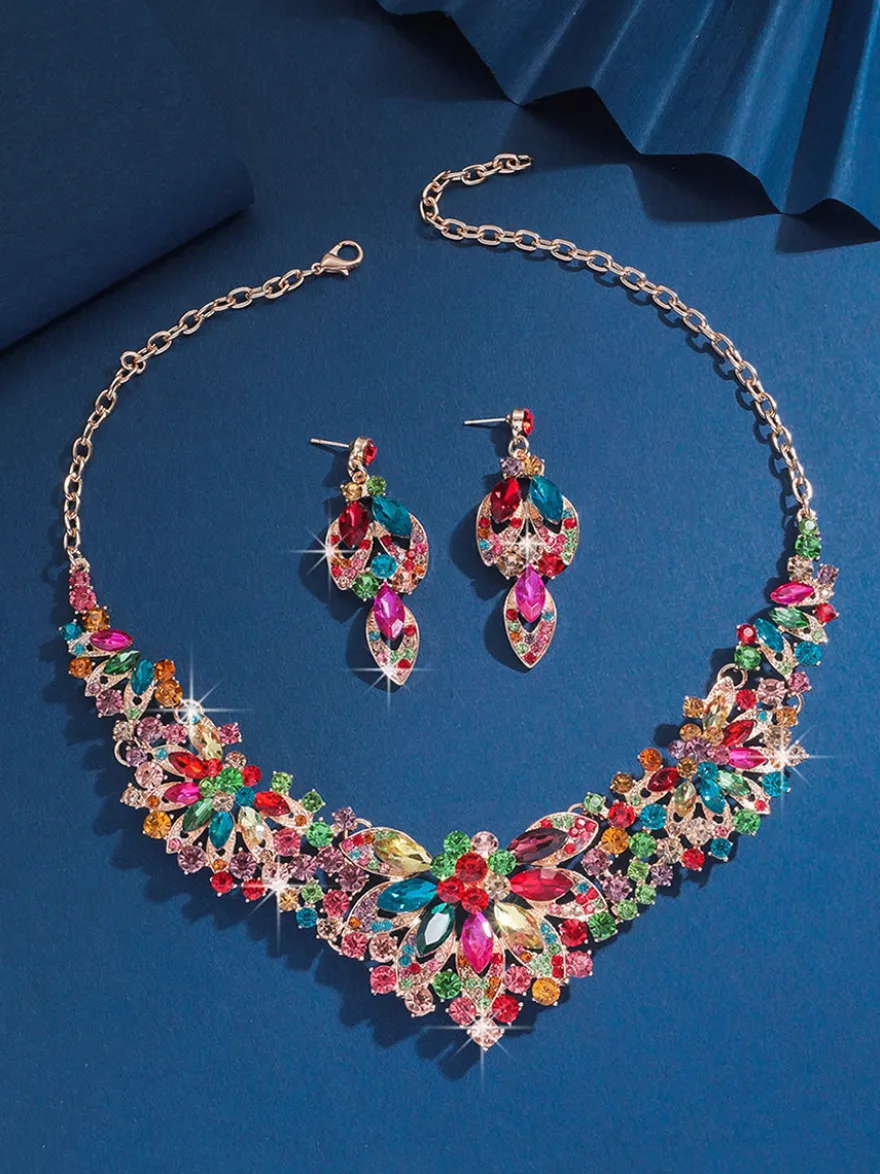 Ensemble de bijoux pour mariée perles d'imitation attrayantes bijoux en métal ajouré