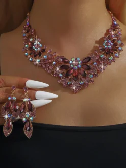 Ensemble de bijoux pour mariée perles d'imitation attrayantes bijoux en métal ajouré