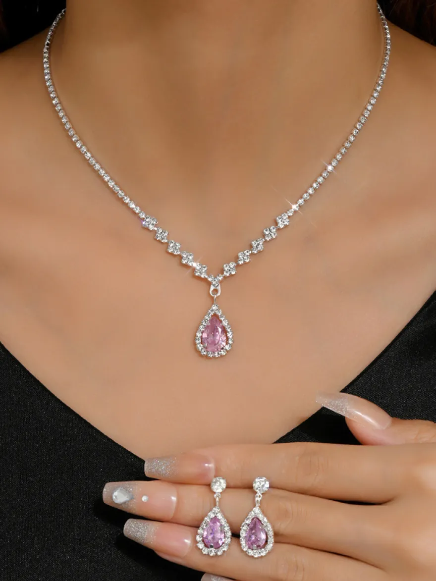 Ensemble de bijoux pour mariée avec superbe diamant en métal