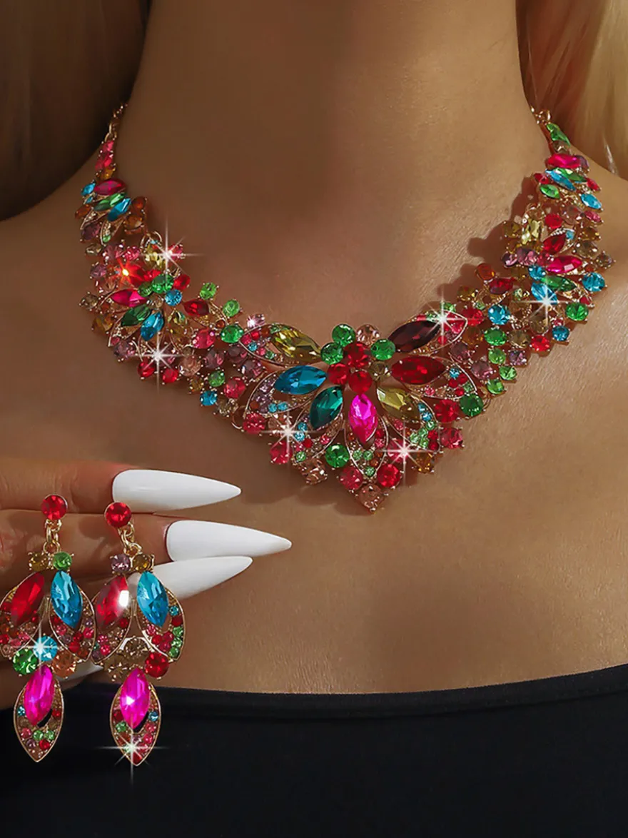 Ensemble de bijoux pour mariée perles d'imitation attrayantes bijoux en métal ajouré