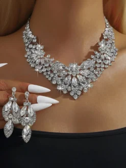 Ensemble de bijoux pour mariée perles d'imitation attrayantes bijoux en métal ajouré