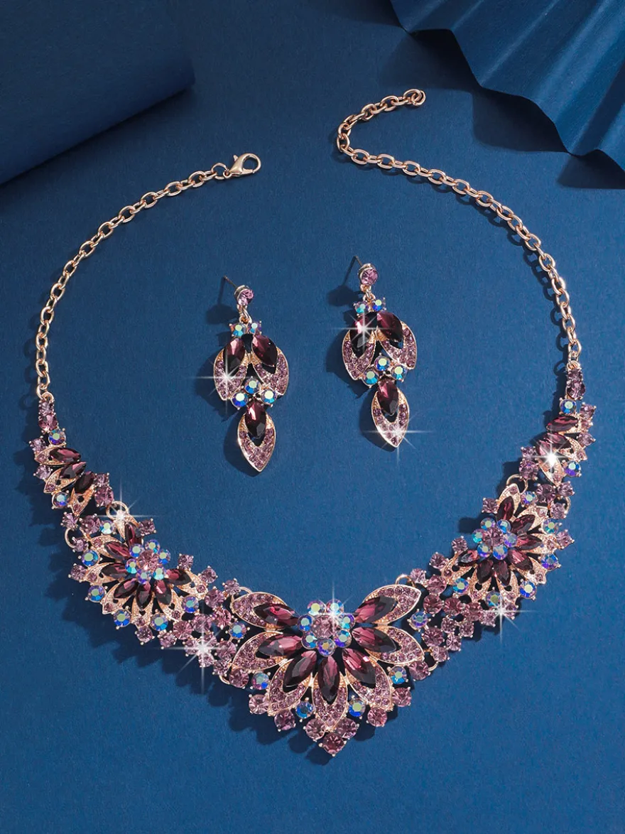 Ensemble de bijoux pour mariée perles d'imitation attrayantes bijoux en métal ajouré