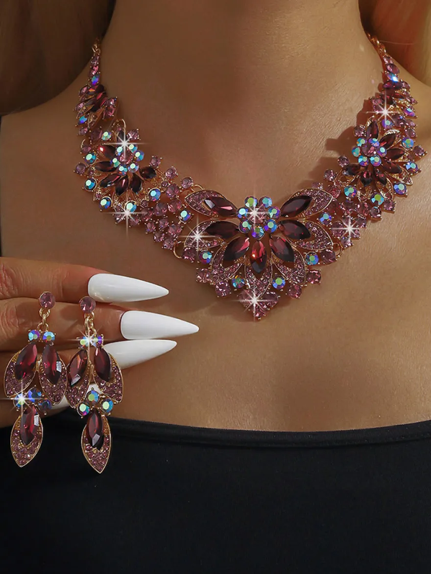 Ensemble de bijoux pour mariée perles d'imitation attrayantes bijoux en métal ajouré