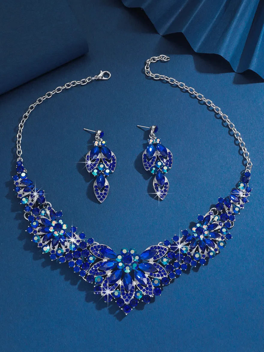 Ensemble de bijoux pour mariée perles d'imitation attrayantes bijoux en métal ajouré