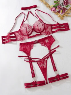 Ensemble de lingerie sexy 3 pièces soutien-gorge et culotte pour adulte noir