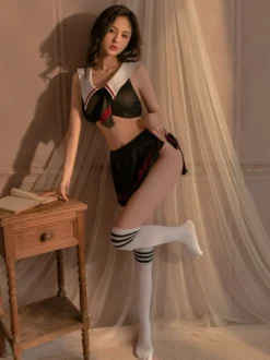 Ensemble de lingerie uniforme de marin JK haut court mini-jupe plissée tenue de cosplay sexy
