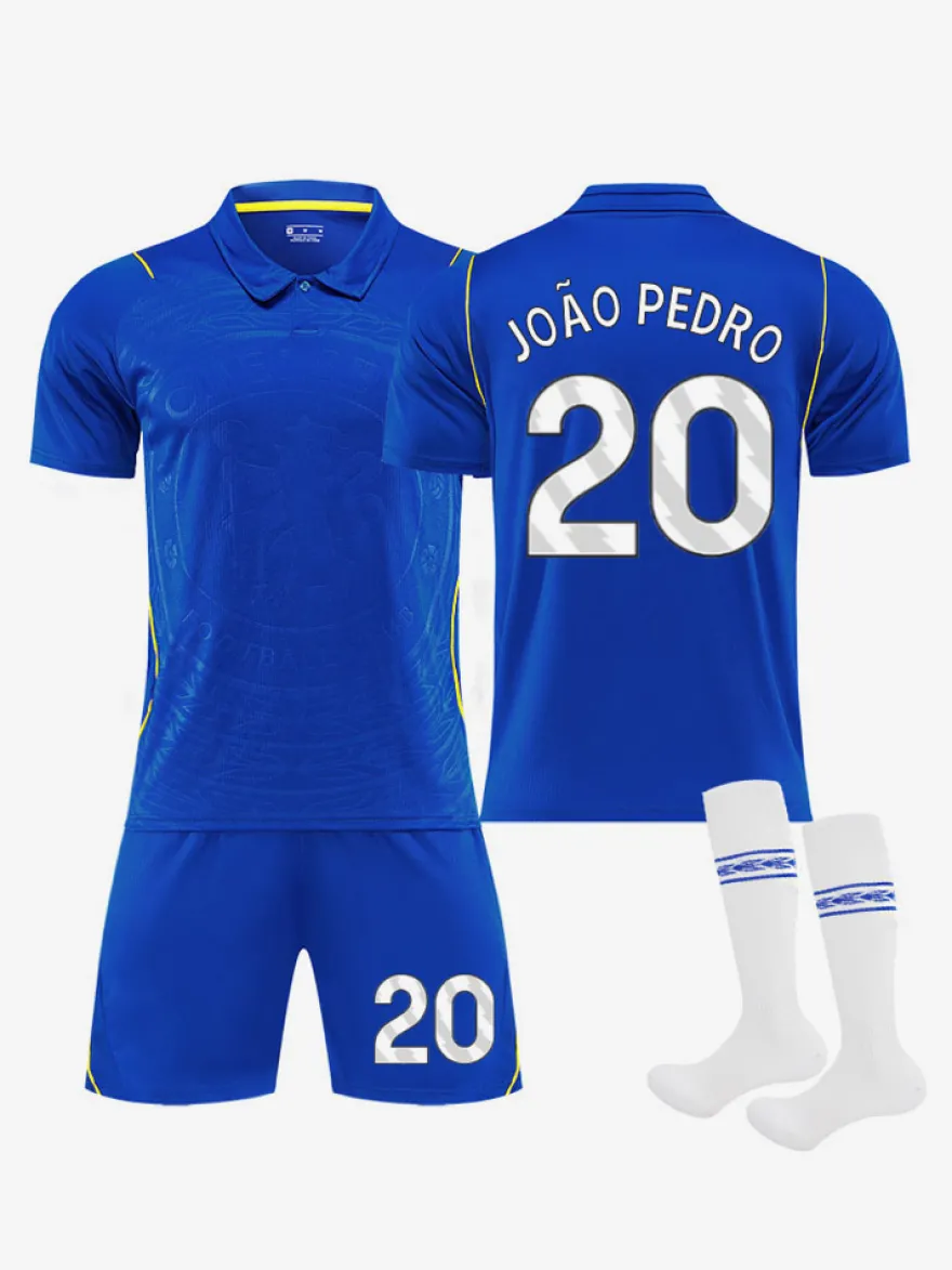 Ensemble de maillot de football domicile 3 pièces Palmer n°10 et Enzo n°8 pour adultes et enfants (26/27).