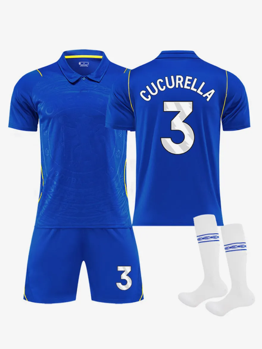 Ensemble de maillot de football domicile 3 pièces Palmer n°10 et Enzo n°8 pour adultes et enfants (26/27).