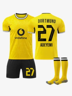 Ensemble de maillots de football domicile 4 pièces Borussia Dortmund 26/27 n° 10 Reus et n° 27 Brandt pour enfants et adultes.
