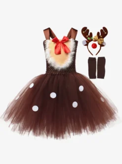 Ensemble De Noël Café Marron Couvre-Chef Gants Robe Déguisement Enfant