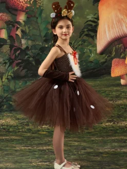 Ensemble De Noël Café Marron Couvre-Chef Gants Robe Déguisement Enfant