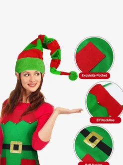 Ensemble De Noël Femmes Couvre-Chef Vert Chaussettes Hautes Tablier Costumes Déguisement Noël