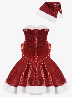 Ensemble de Noël pour fille robe chapeau rouge costumes de vacances de Noël en polyester