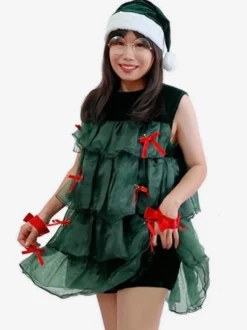Ensemble de Noël Robe Vert Foncé Accessoire Chapeau Costumes de Vacances de Noël
