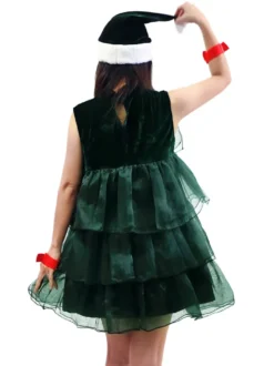 Ensemble de Noël Robe Vert Foncé Accessoire Chapeau Costumes de Vacances de Noël