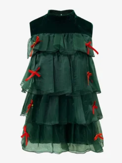 Ensemble de Noël Robe Vert Foncé Accessoire Chapeau Costumes de Vacances de Noël