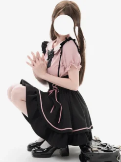 Ensemble de pièces de remorquage Subculture jupe mignonne à lacets avec volants mini-jupe taille haute Yami Kawaii pour femmes produite en série