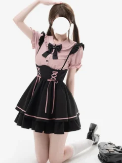 Ensemble de pièces de remorquage Subculture jupe mignonne à lacets avec volants mini-jupe taille haute Yami Kawaii pour femmes produite en série