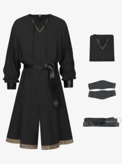 Ensemble de tunique médiévale verte 3 pièces pour homme robe Renaissance avec ceinture et brassards costume de rôdeur viking celtique pour fête médiévale