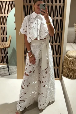 Ensemble deux pièces blanc décontracté au quotidien col rabattu manches courtes pantalon élégant