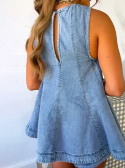 Ensemble deux pièces : mini-robe orange jean décontracté à col rond sans manches pantalon.