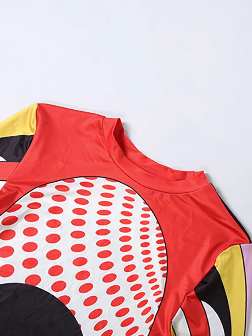 Ensemble deux pièces à pois color block : haut à manches longues et short taille haute