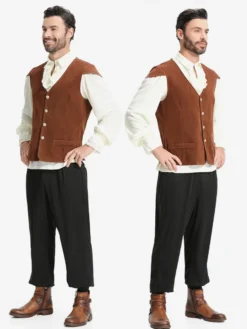 Ensemble gilet vintage marron café pour homme costumes de vacances