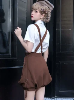 Ensemble Gothique Lolita Pantalon Sans Manches Marron Café