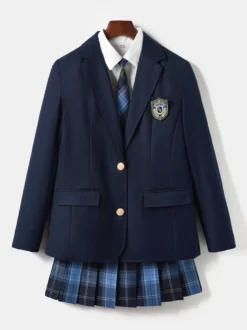 Ensemble Lolita JK d'uniforme scolaire japonais manteau chemise et jupe à carreaux abricot à manches longues