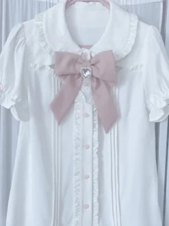 Ensemble Lolita à manches courtes chemisier à volants et jupe pull superposée à lacets