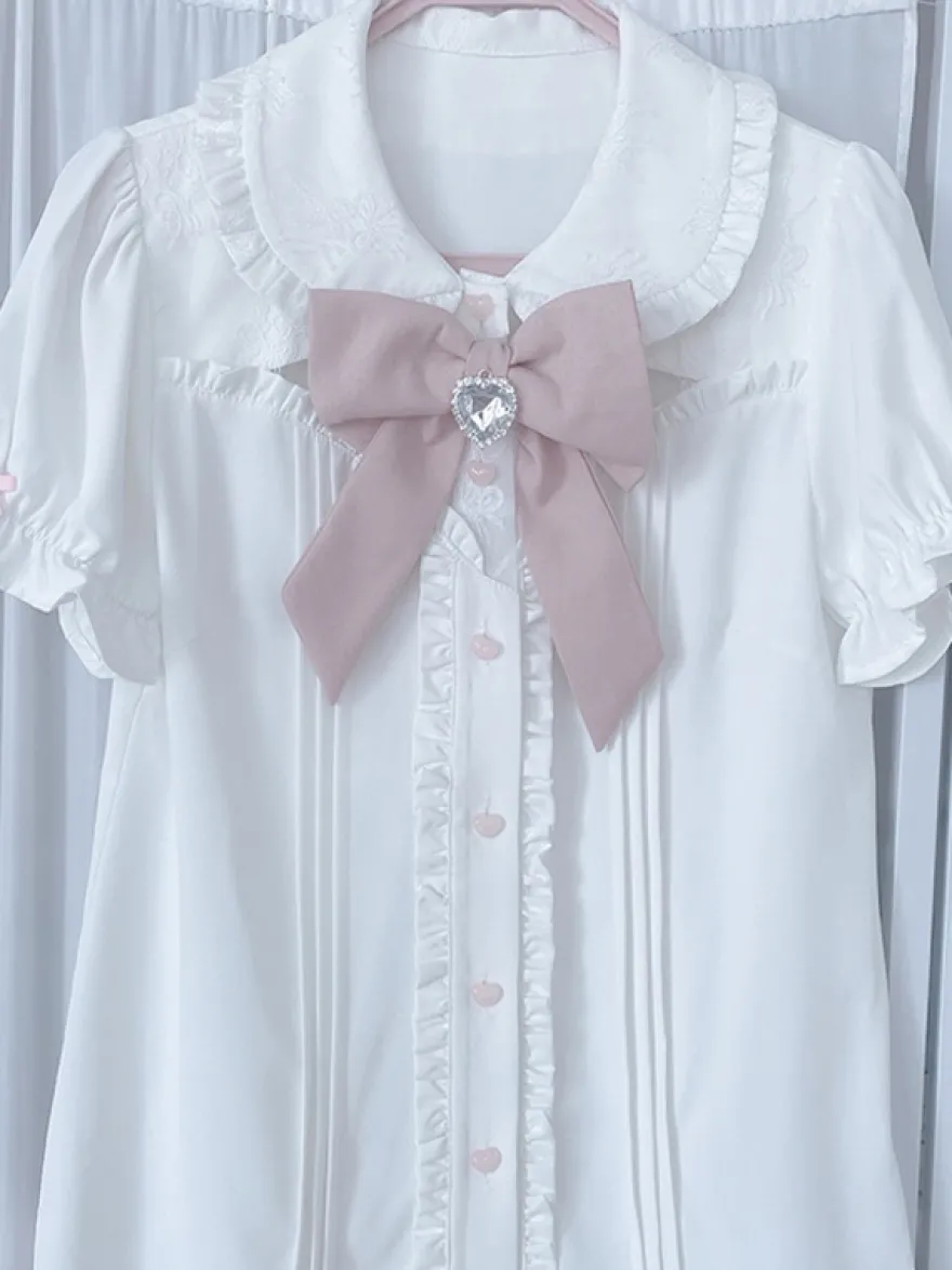 Ensemble Lolita à manches courtes chemisier à volants et jupe pull superposée à lacets
