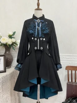 Ensemble Lolita Prince Ouji Noir à Manches Longues et Volants Gothiques