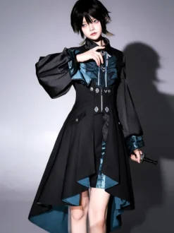 Ensemble Lolita Prince Ouji Noir à Manches Longues et Volants Gothiques