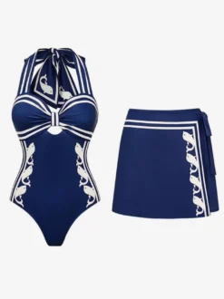 Ensemble maillot de bain deux tons sexy à lacets et dos nu avec cache-maillots et paréos.