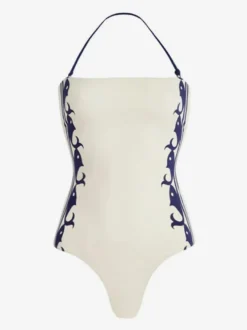 Ensemble maillot de bain deux tons rétro à lacets et dos nu avec cache-maillots et paréos.
