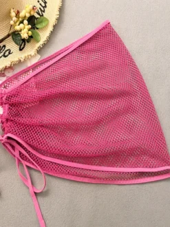 Ensemble maillot de bain en maille bikini de couleur contrastée et mini-jupe cache-maillot pour la plage 2026
