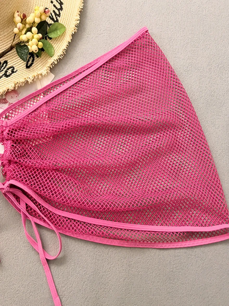 Ensemble maillot de bain en maille bikini de couleur contrastée et mini-jupe cache-maillot pour la plage 2026