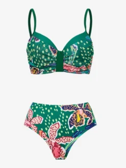 Ensemble maillot de bain et cache-maillot vert sexy à lacets et dos nu imprimé floral