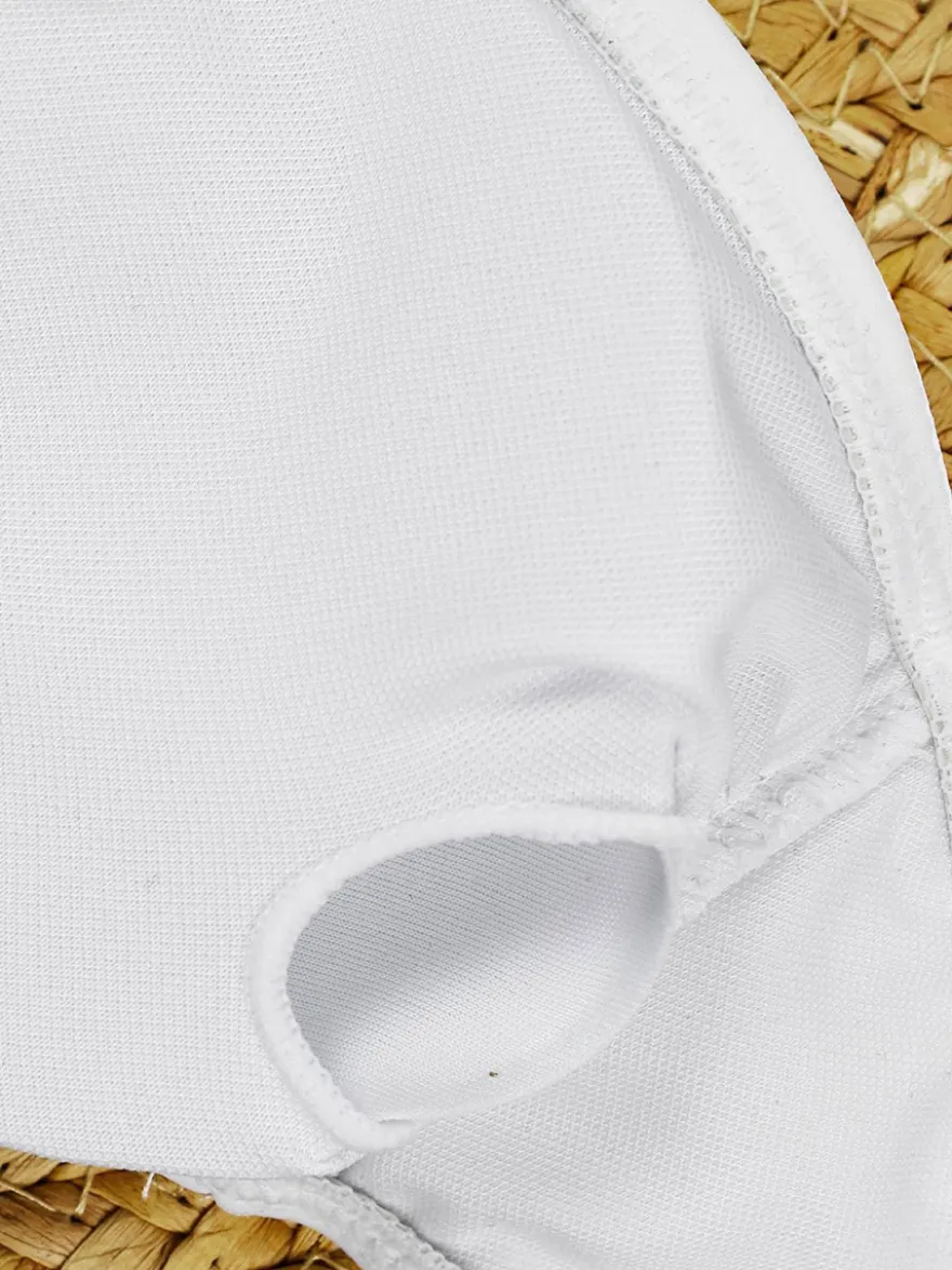 Ensemble maillot de bain et cache-maillot blanc sexy en dentelle à œillets jupe longue sans manches et soutien-gorge dos nageur.