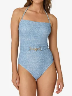 Ensemble maillot de bain et paréo bleu sexy à lacets dos nu et bretelles idéal pour l'été