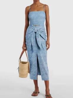 Ensemble maillot de bain et paréo bleu sexy à lacets dos nu et bretelles idéal pour l'été