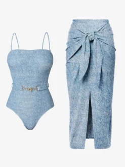 Ensemble maillot de bain et paréo bleu sexy à lacets dos nu et bretelles idéal pour l'été