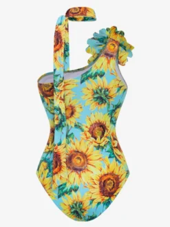 Ensemble maillot de bain jaune sexy à imprimé floral asymétrique et décolleté asymétrique