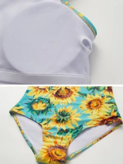 Ensemble maillot de bain jaune sexy à imprimé floral asymétrique et décolleté asymétrique
