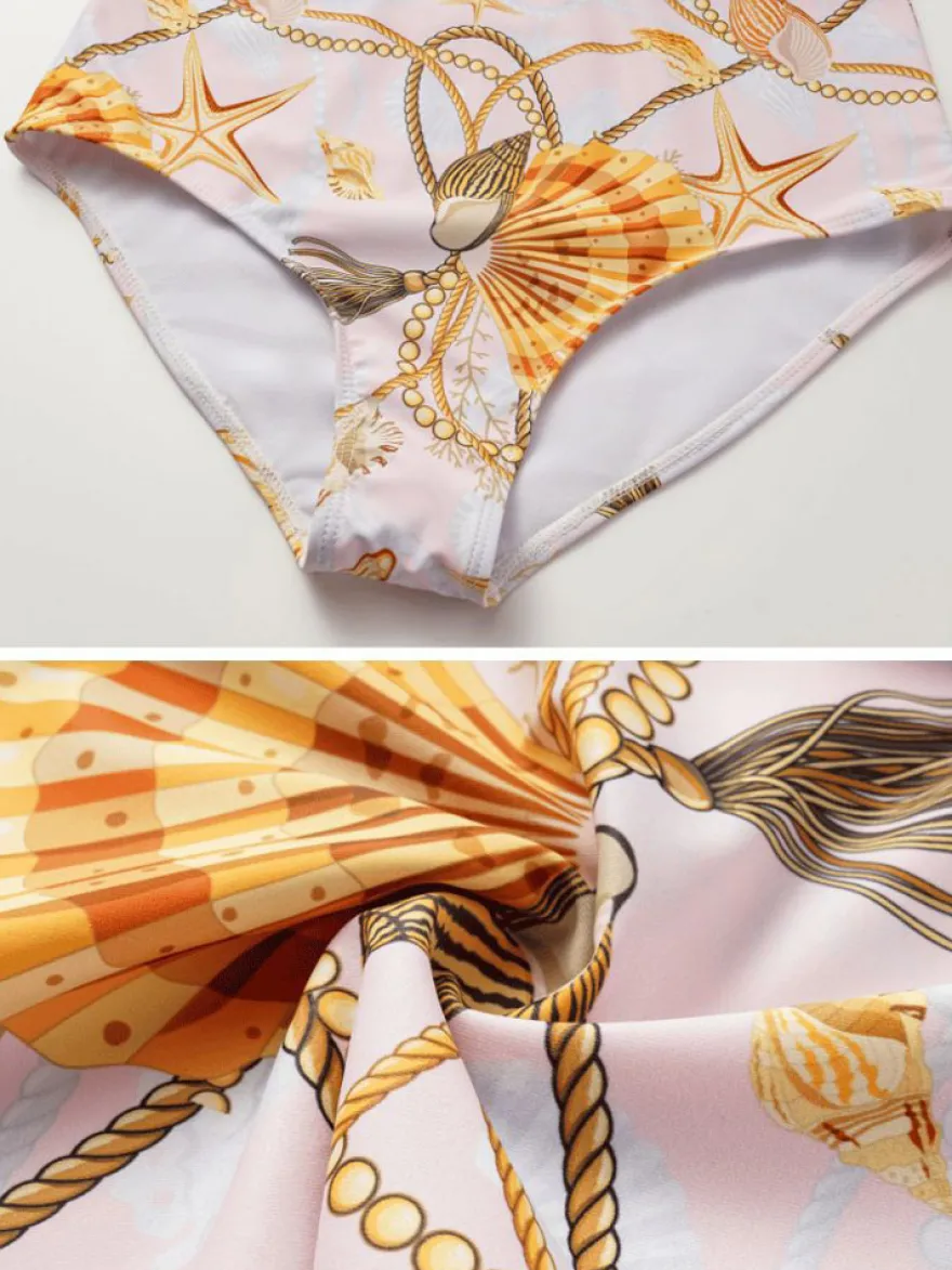 Ensemble maillot de bain jaune sexy drapé à col en V manches longues bouffantes
