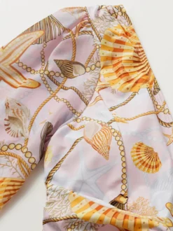 Ensemble maillot de bain jaune sexy drapé à col en V manches longues bouffantes