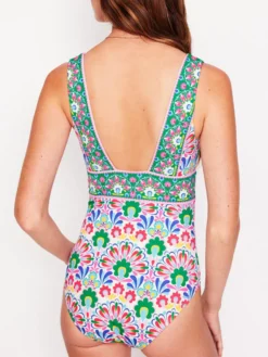 Ensemble maillot de bain vert sexy à lacets dos nu imprimé col en V sans manches